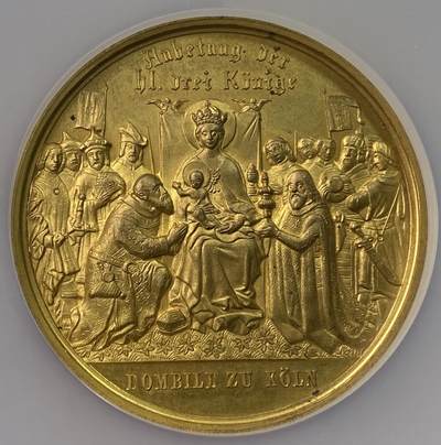 万国钱币拍卖第054期 - NGC MS62 1880年德国圣城科隆大教堂竣工纪念镀金大铜章 黄金质感世界最震撼大教堂之一（二战中德国少有的免于战火大教堂之一） 50MM大规格高浮雕
