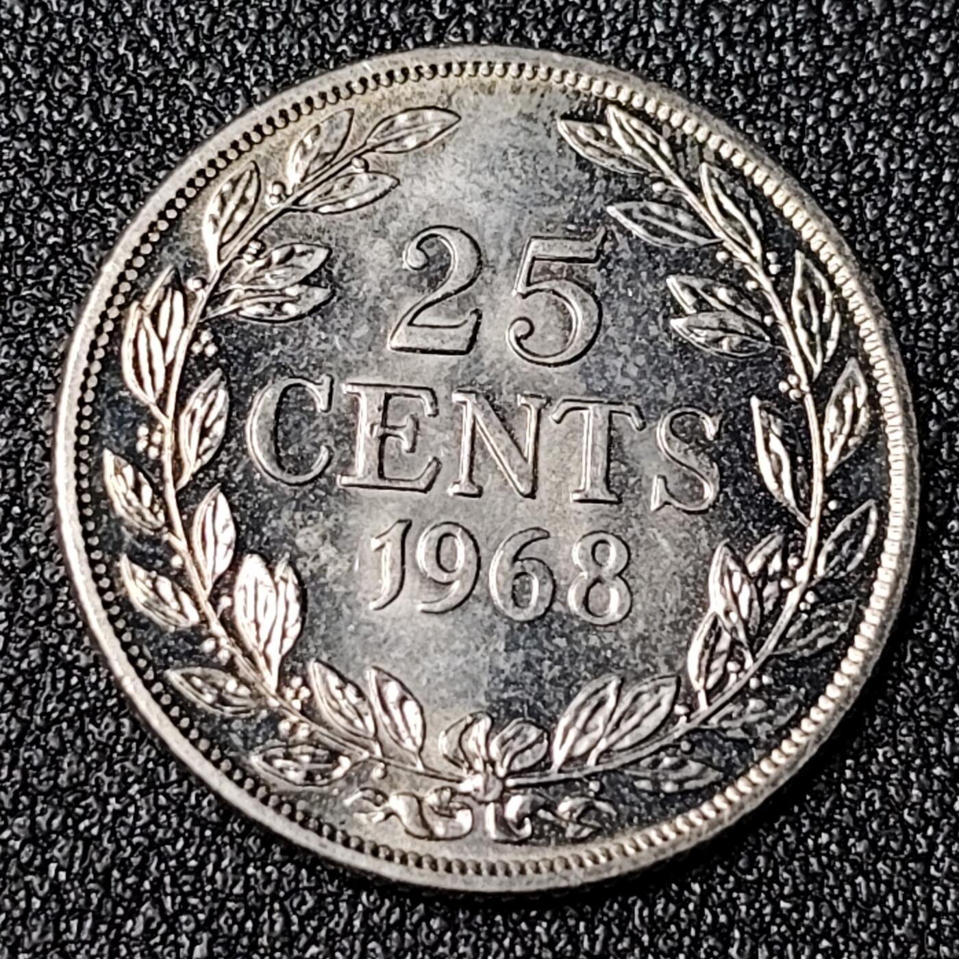 泉币菌-第124场-精品福利场(115场之后的本周末发货，感谢理解) 少见原光极美 利比里亚1968年25分 23mm 非洲硬币 