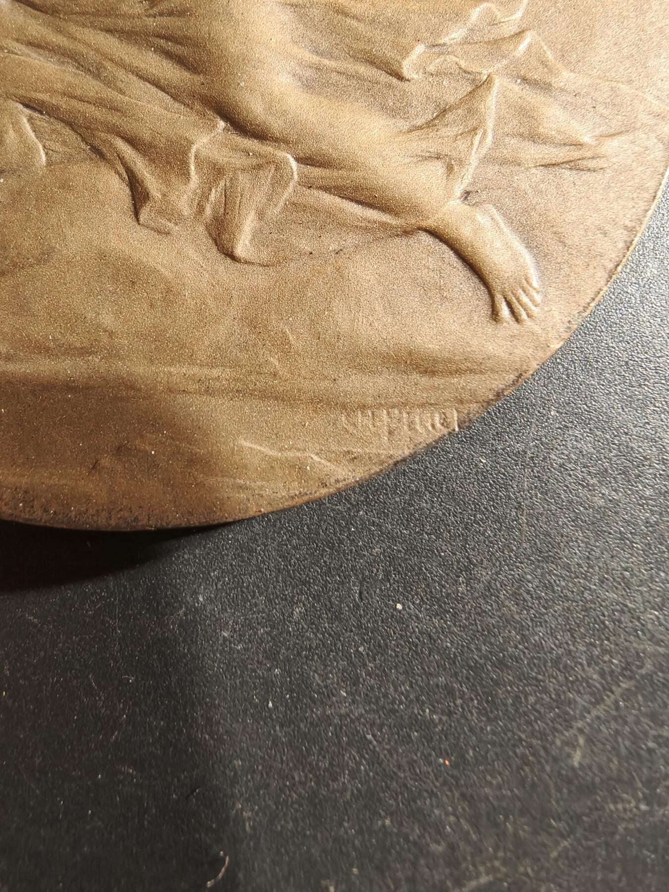 老王徽章第161期 法国电力建设公司大铜章     原盒    大师皮列作品     直径68mm.    重量137.5g