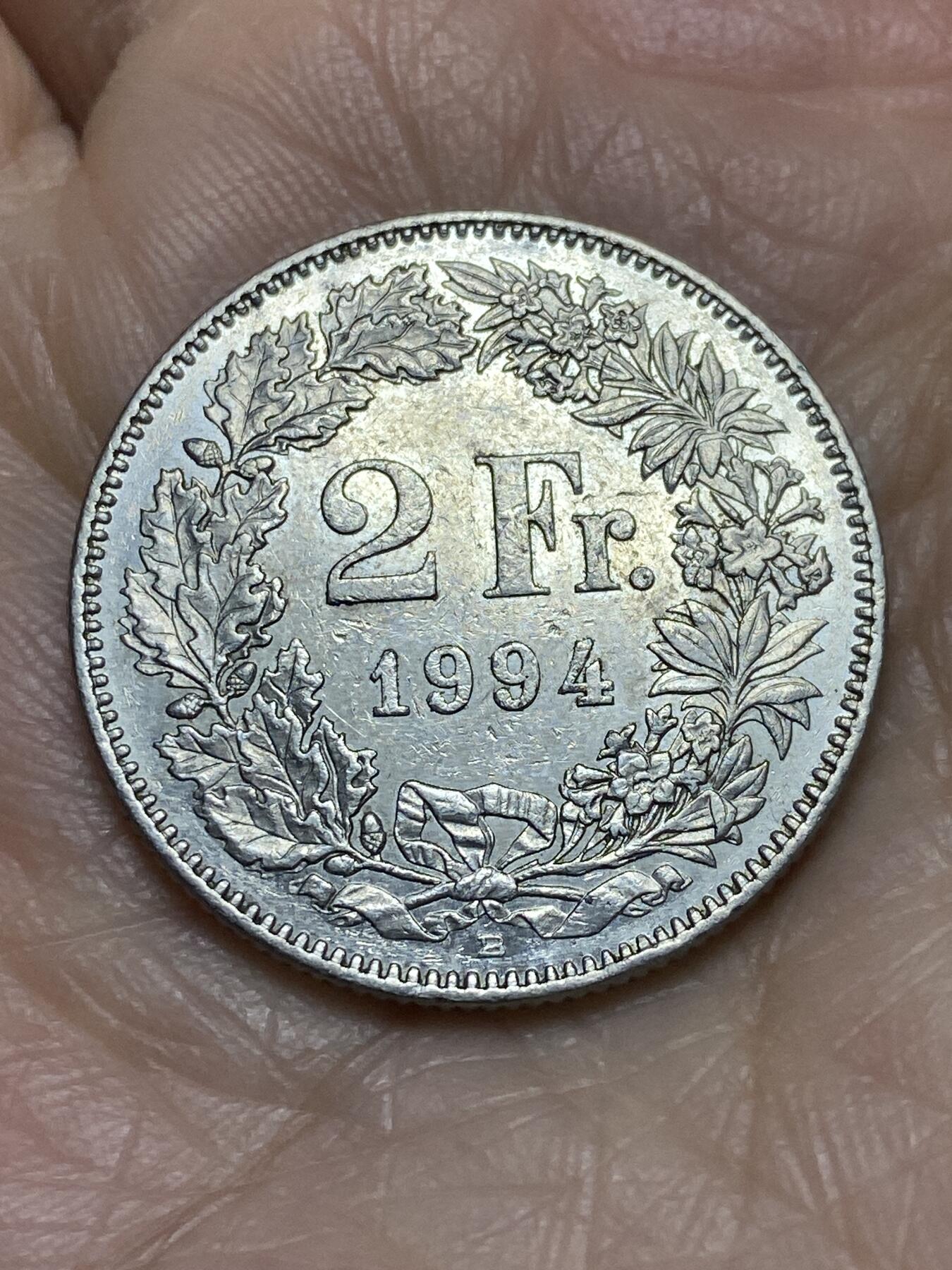 2025年第一百二十二场(总第一百四十八场）外国好品散币(免佣金) 瑞士🇨🇭1994年2法郎(B标伯尔尼造)