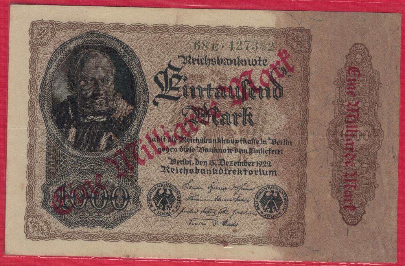 德国1922年(1923年)1000000000(10亿)马克 P-113a 实物图 八五品