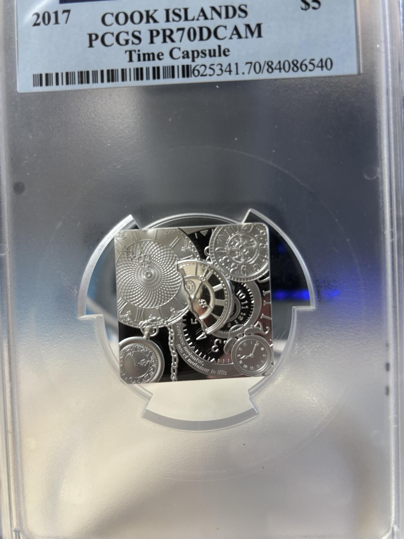 第181期拍卖 库克2017年时间胶囊时间舱曲面银币PCGS-PR70无原盒证书，999银，发行1500枚