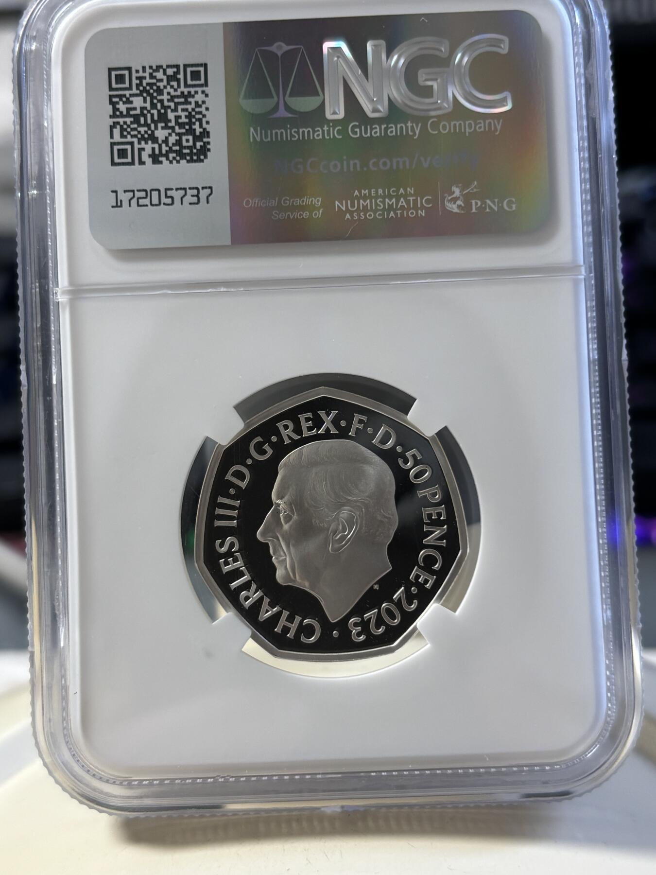 第181期拍卖 英国2023年狮子，女巫和魔衣棚50便士彩色纪念银币NGC-PF70无原盒证书，925银，8克，发行5000枚