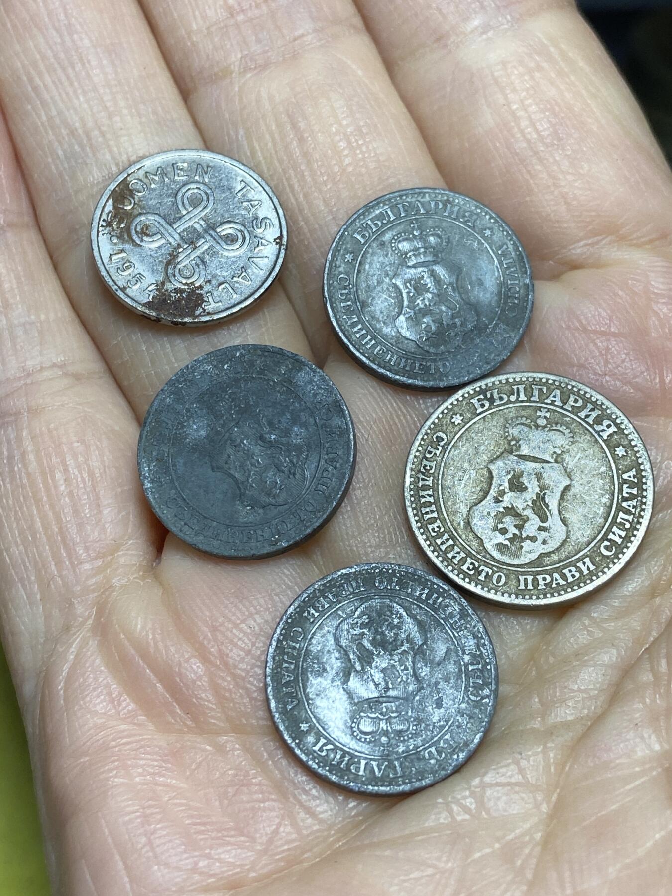 2025年第一百二十三场(总第一百四十九场）外国好品散币(免佣金) 散币5枚：芬兰🇫🇮1954年1马克，保加利亚王国1917年5斯托丁基，1906年10斯托丁基