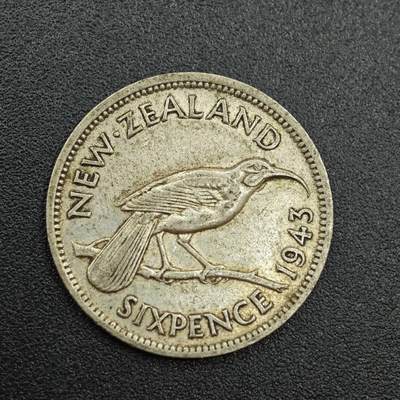 【淘币小摊】实时拍第七百八十八拍   散币小银币场   满百包邮可预留二周 每周一统一发货   - 新西兰1943年乔治六世6便士银币