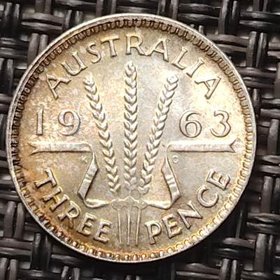 布加迪🐬～世界钱币(上海)🌾第 257 期 /  各国套币和散币 - 澳大利亚🇦🇺 1963年 3便士银币
