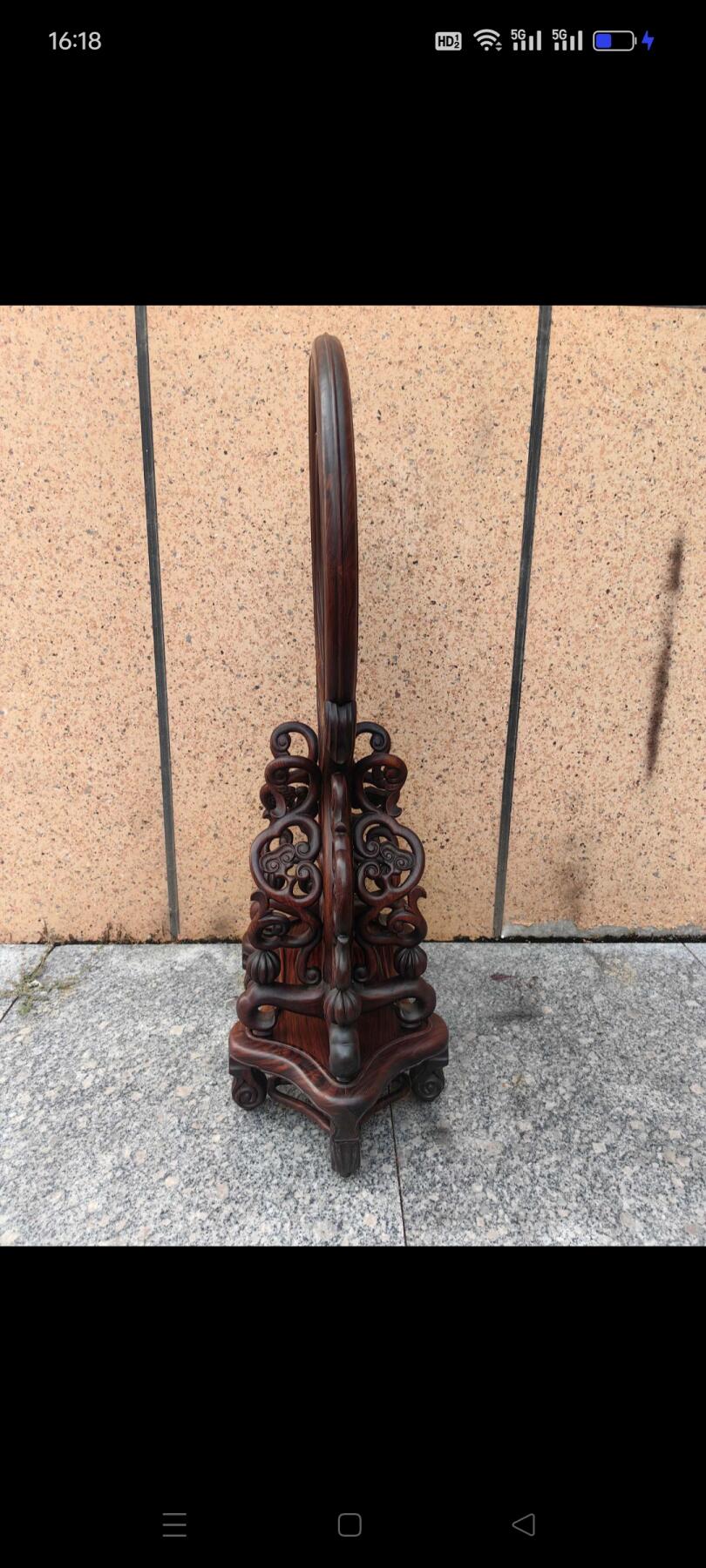 民国时期双面功老红木（大红酸枝交趾黄檀）插屏，云石镶嵌手工雕刻财源滚滚来 万事如意 五福迎门，三组盒全品相，原档货无修配