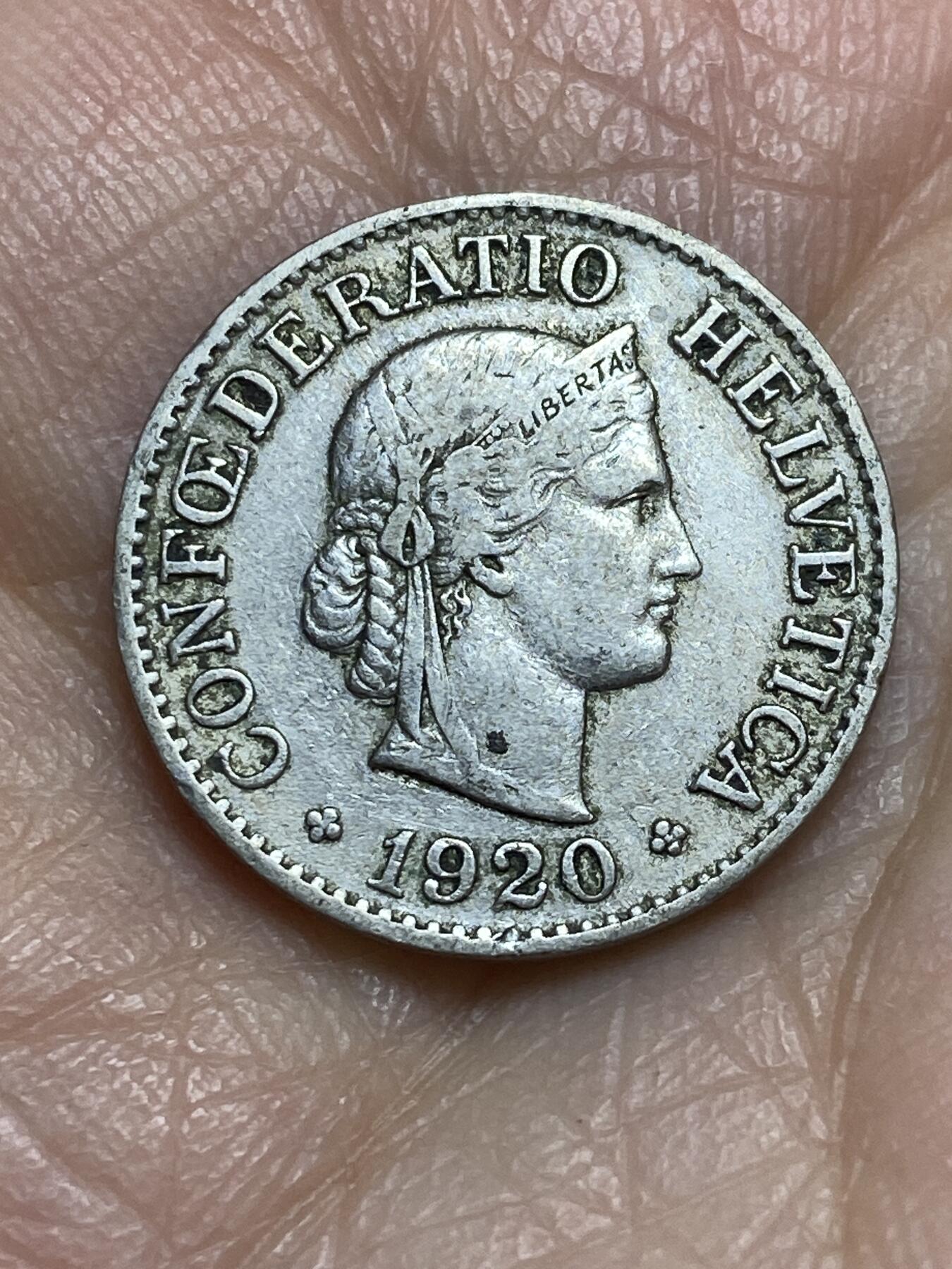 2025年第一百二十三场(总第一百四十九场）外国好品散币(免佣金) 稀少年份–瑞士🇨🇭1920年10分
