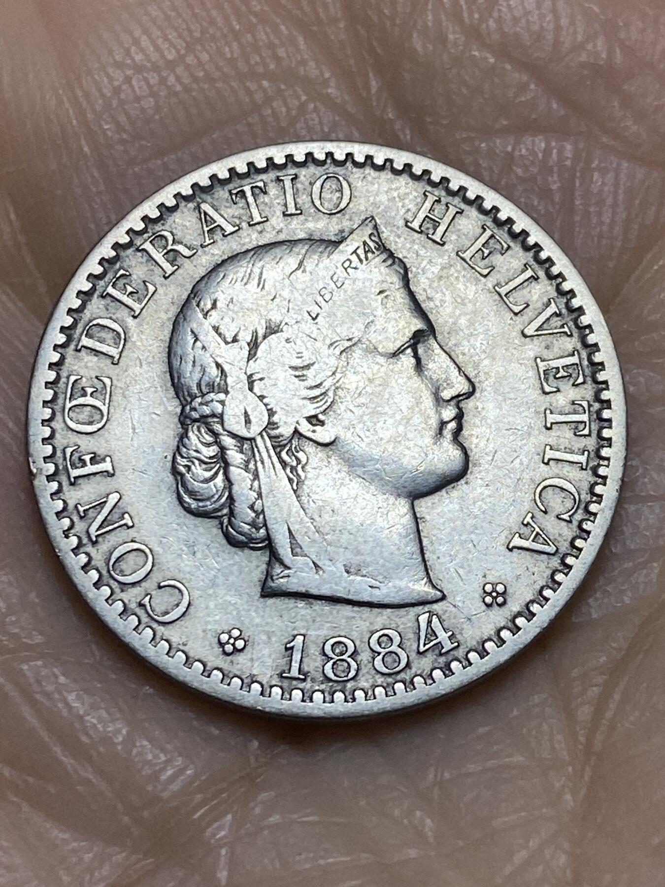 2025年第一百二十二场(总第一百四十八场）外国好品散币(免佣金) 稀少年份–瑞士🇨🇭1884年20分(B标伯尔尼造)