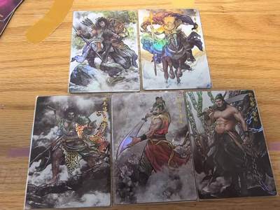 光影卡牌第25期，各家亲签，各家套卡，持续收拍品 - 齐卡文化卡德曼张建东水浒彩闪五人物蔡庆/蔡福/解宝/解珍/徐宁
