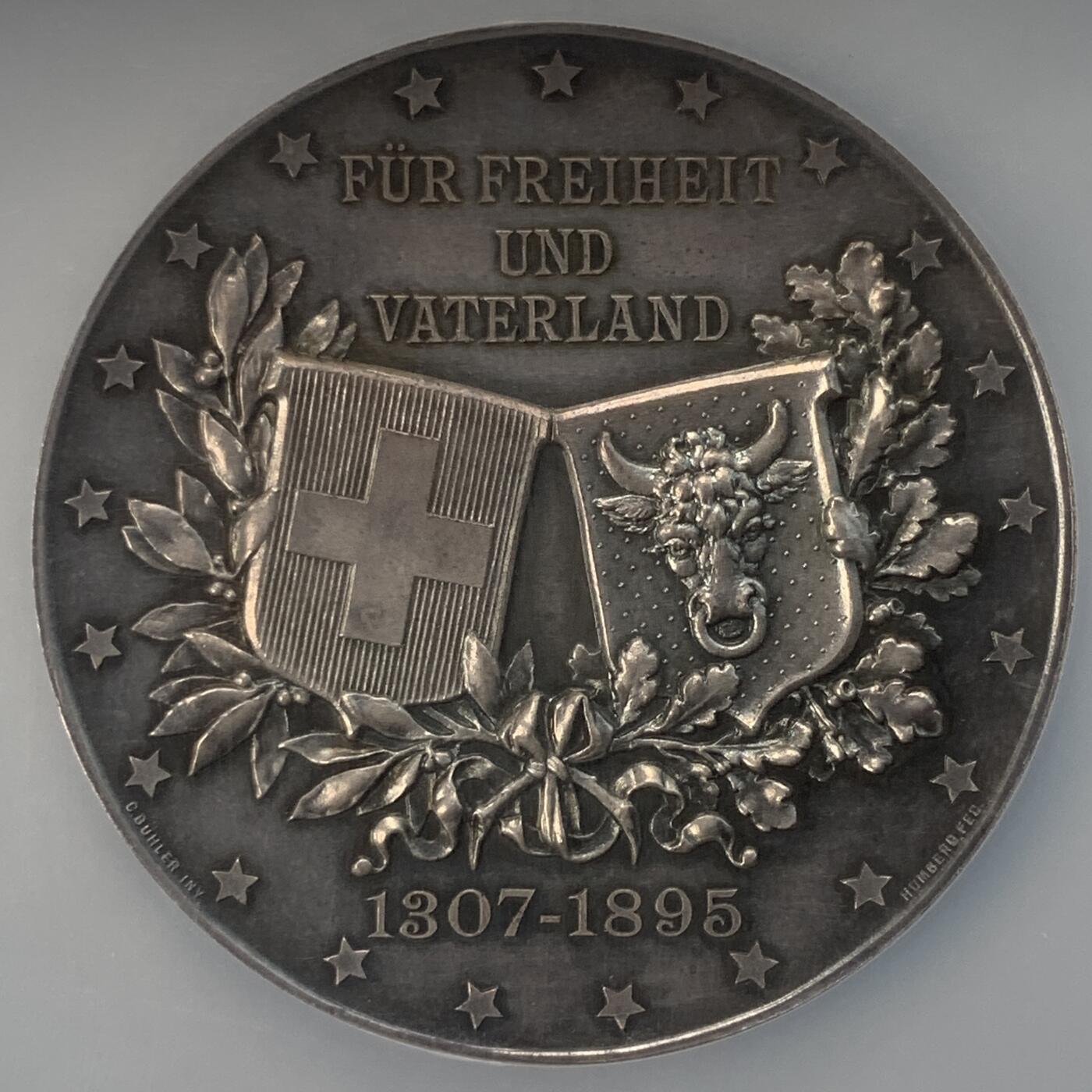 掌中浮雕-藏着的欧洲第040场 NGC MS62  : 1895年瑞士威廉泰尔父子雕塑落成纪念银章， 50mm