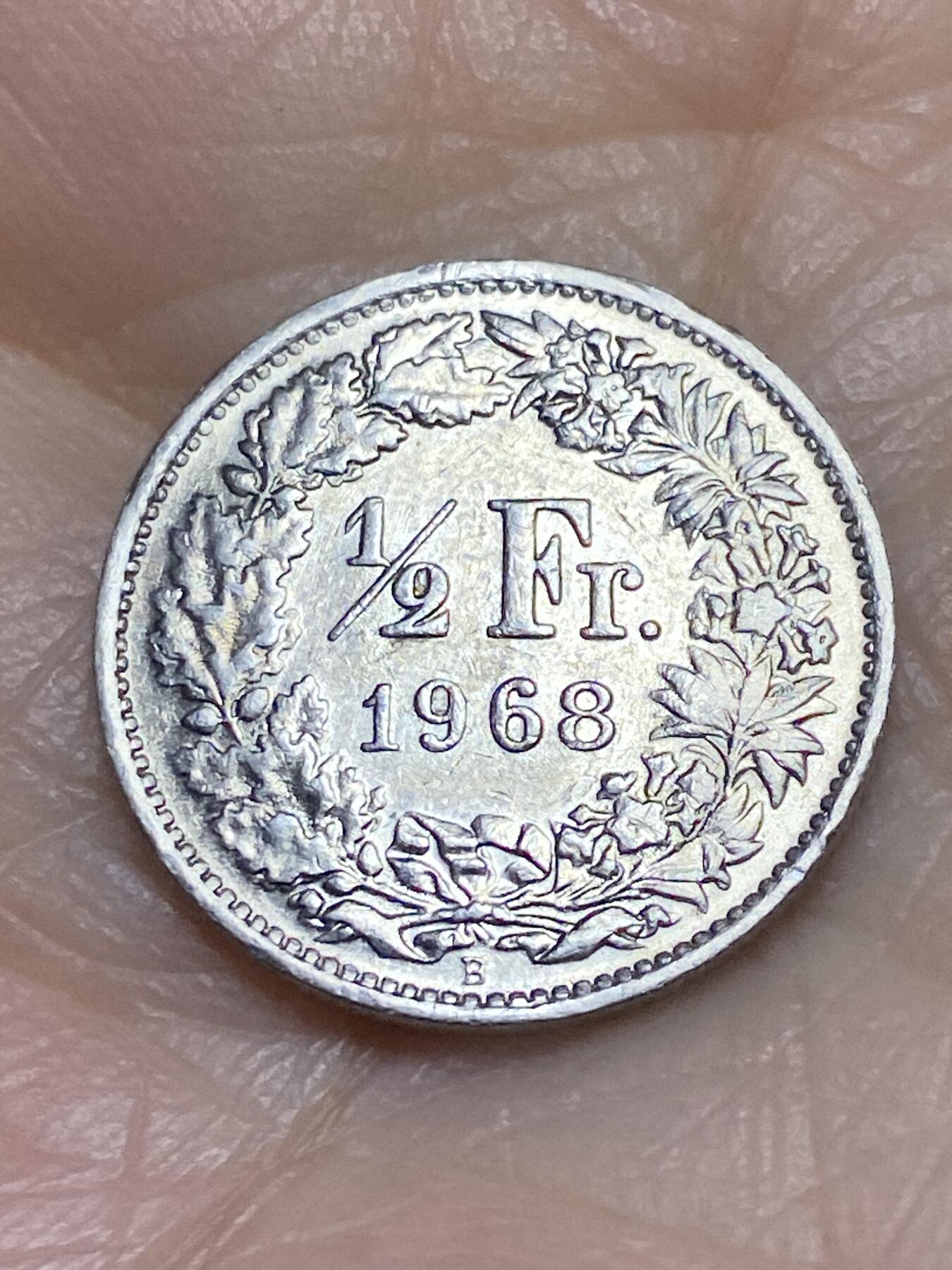 2025年第一百二十二场(总第一百四十八场）外国好品散币(免佣金) 瑞士🇨🇭1968年1/2法郎(B标伯尔尼造)