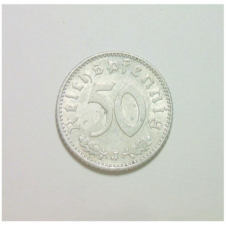 【旋风钱币】11月15日19:00准时开拍 精美欧洲币章、银币银章、第三帝国钱币等 全场包邮！ 德国第三帝国1943年J版50芬尼 极美品