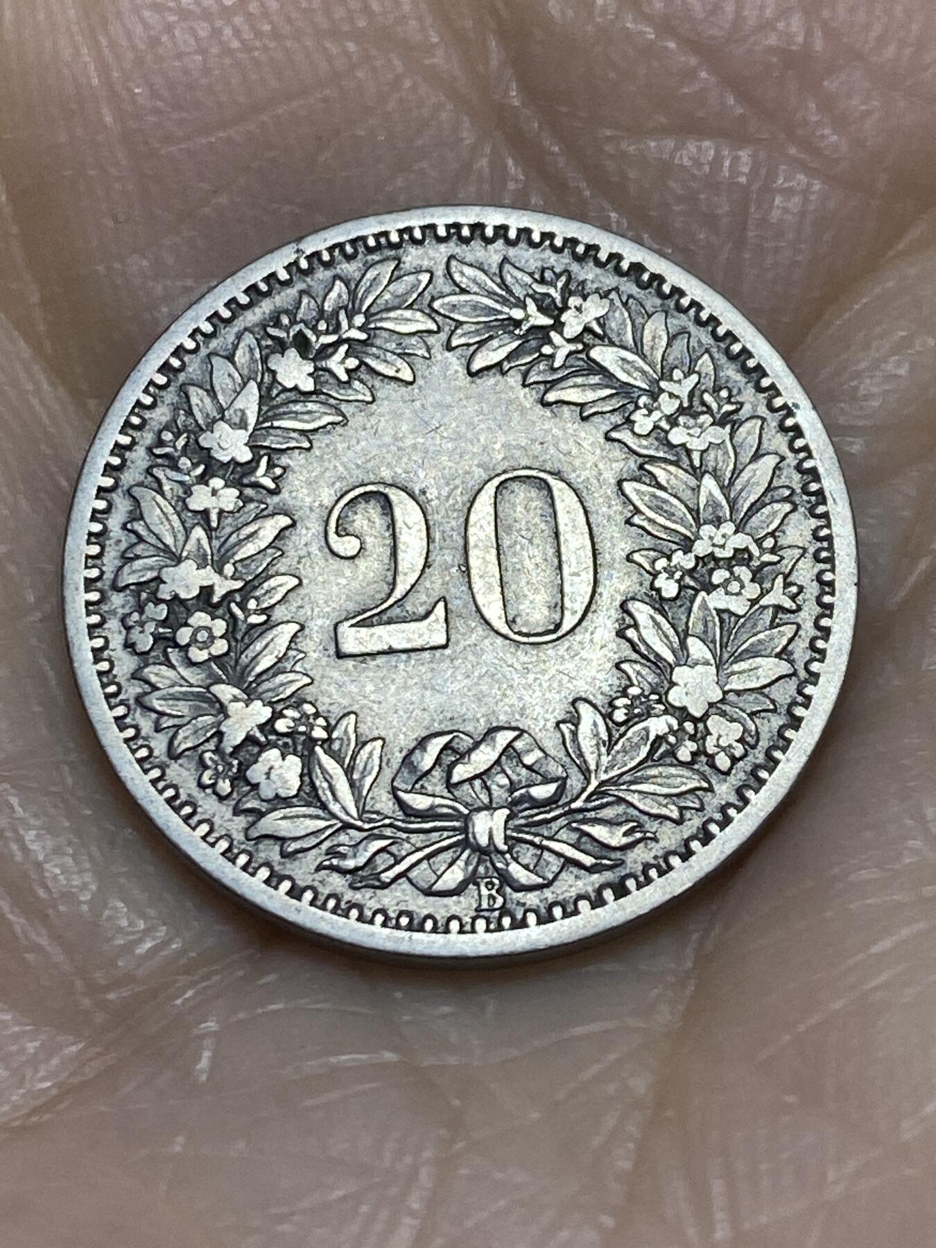 2025年第一百二十二场(总第一百四十八场）外国好品散币(免佣金) 稀少年份–瑞士🇨🇭1884年20分(B标伯尔尼造)