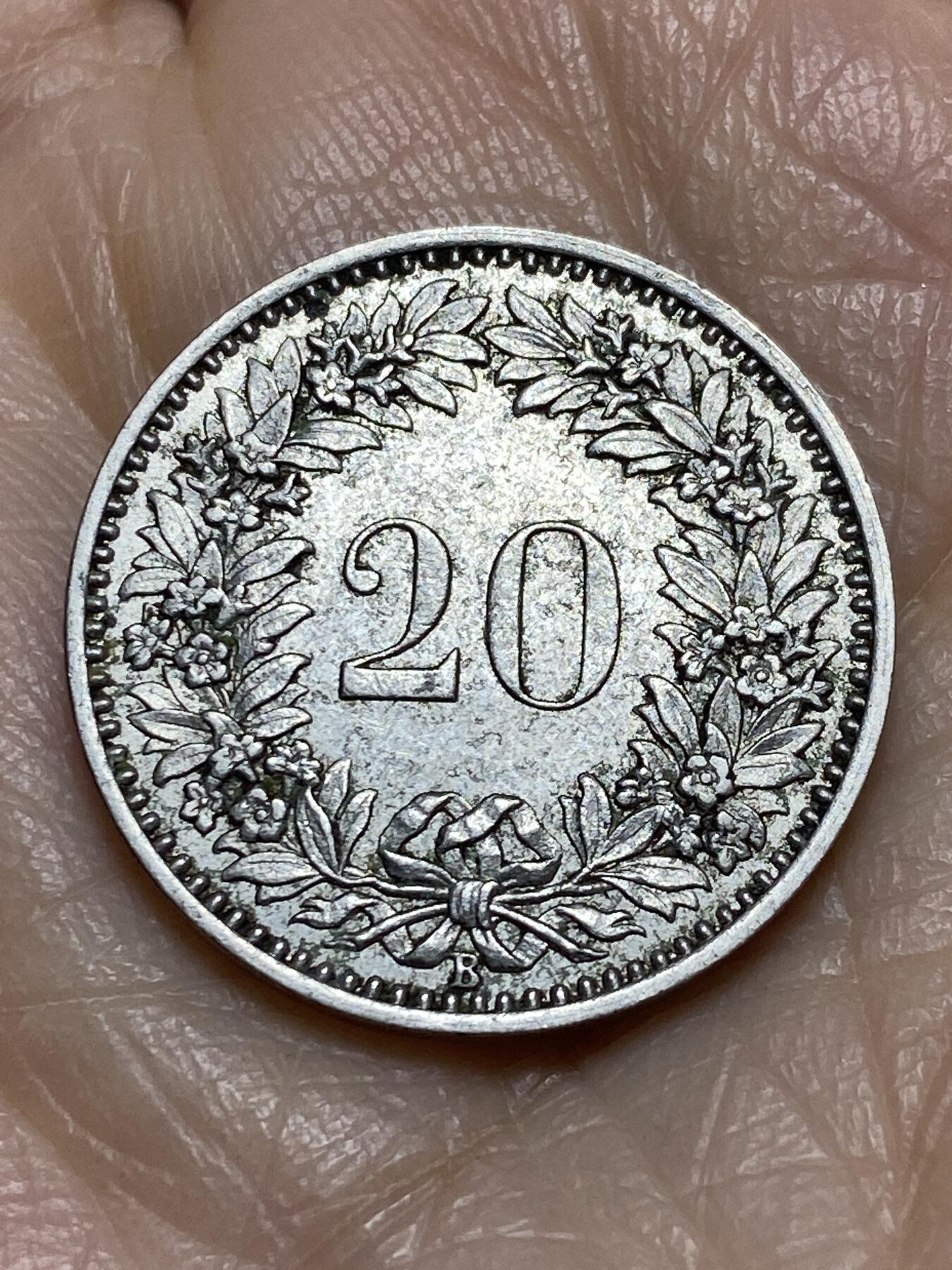 2025年第一百二十二场(总第一百四十八场）外国好品散币(免佣金) 稀少年份–瑞士🇨🇭1881年20分(瑞士联邦第二版，首发年，b标伯尔尼造)