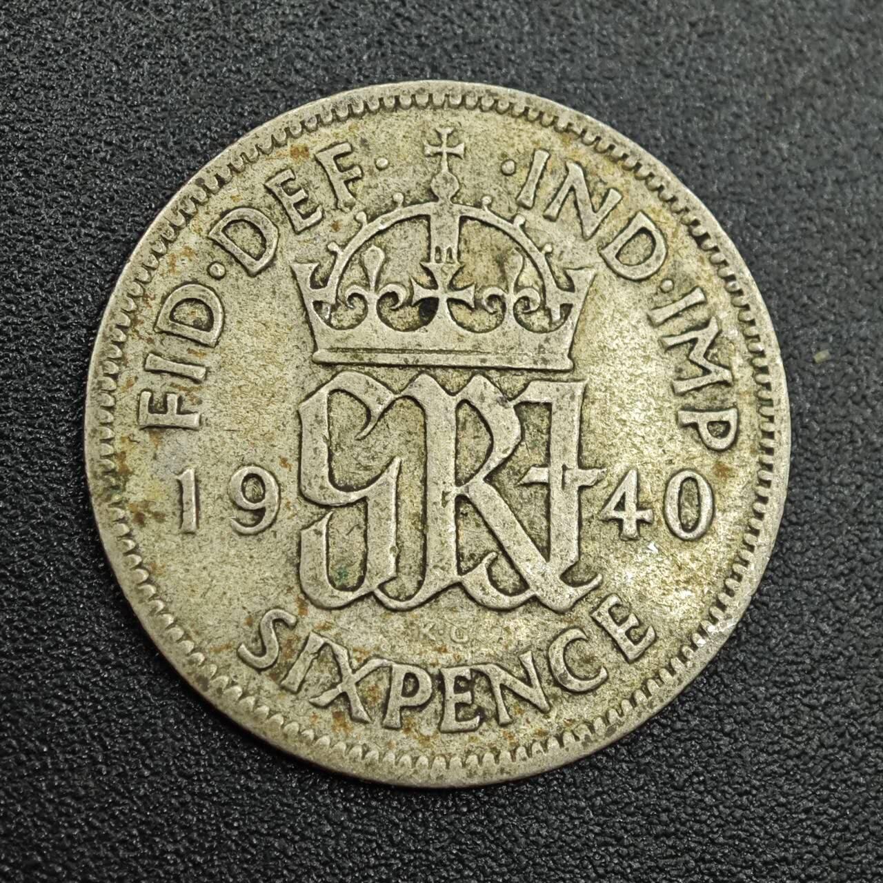 【淘币小摊】实时拍第七百八十八拍   散币小银币场   满百包邮可预留二周 每周一统一发货   英国1940年乔治六世6便士银币