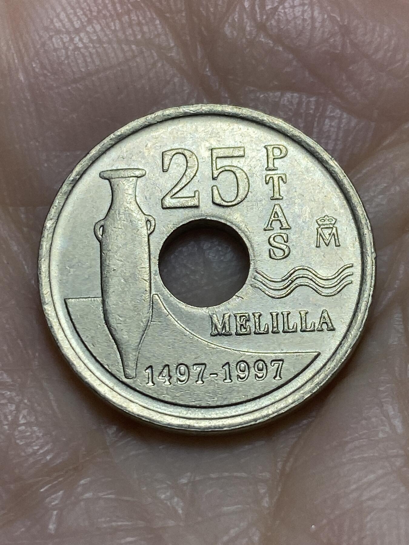 2025年第一百二十二场(总第一百四十八场）外国好品散币(免佣金) 西班牙🇪🇸1997年25比塞塔(梅利利亚自治市纪念币)