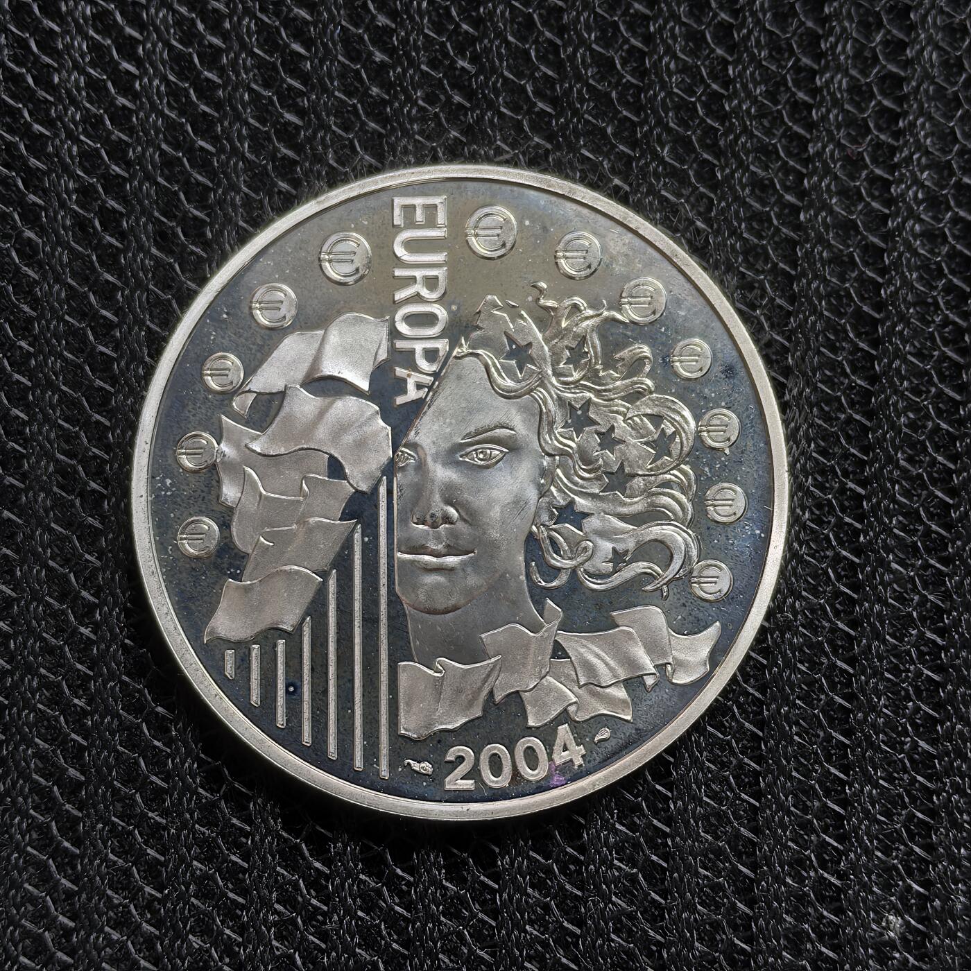 道一币馆币章第一百五十三场 欧洲之星 法国2004年欧盟东扩1.5欧元精制银币  22.2g 900S