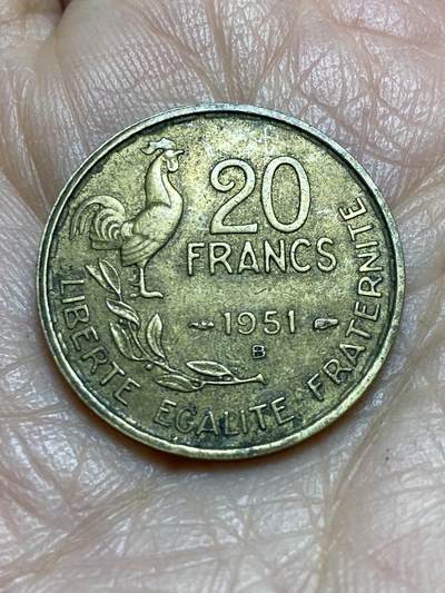 2025年第一百二十三场(总第一百四十九场）外国好品散币(免佣金) - 法兰西第四共和国1951年20法郎(B标，博蒙莱罗热造)