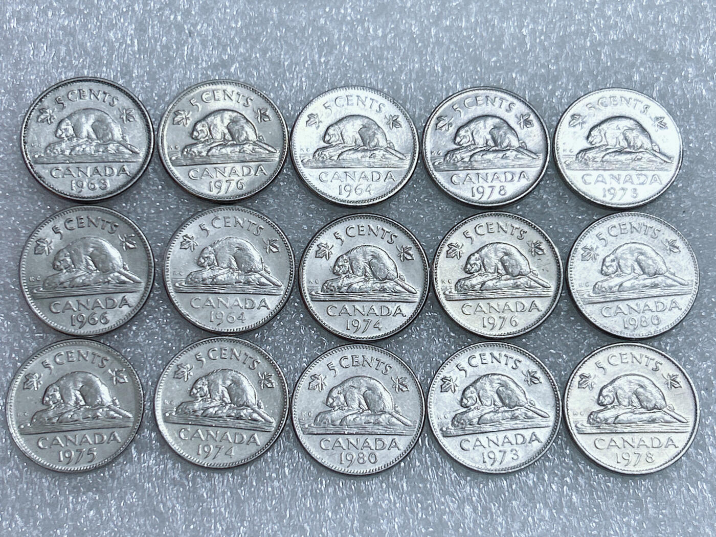 第一海外回流一元起拍收藏 散集专场  第261期 加拿大海狸版5分硬币 15枚