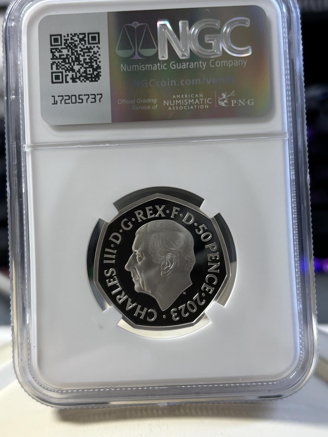 第181期拍卖 英国2023年狮子，女巫和魔衣棚50便士彩色纪念银币NGC-PF70无原盒证书，925银，8克，发行5000枚