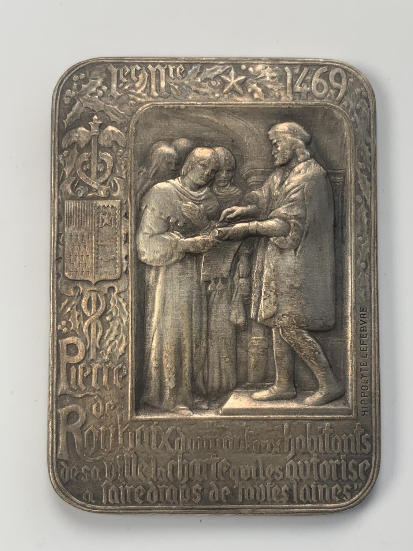 掌中浮雕-藏着的欧洲第040场 1911年法国鲁贝国际博览会镀银铜章，39*54mm，原盒有破损