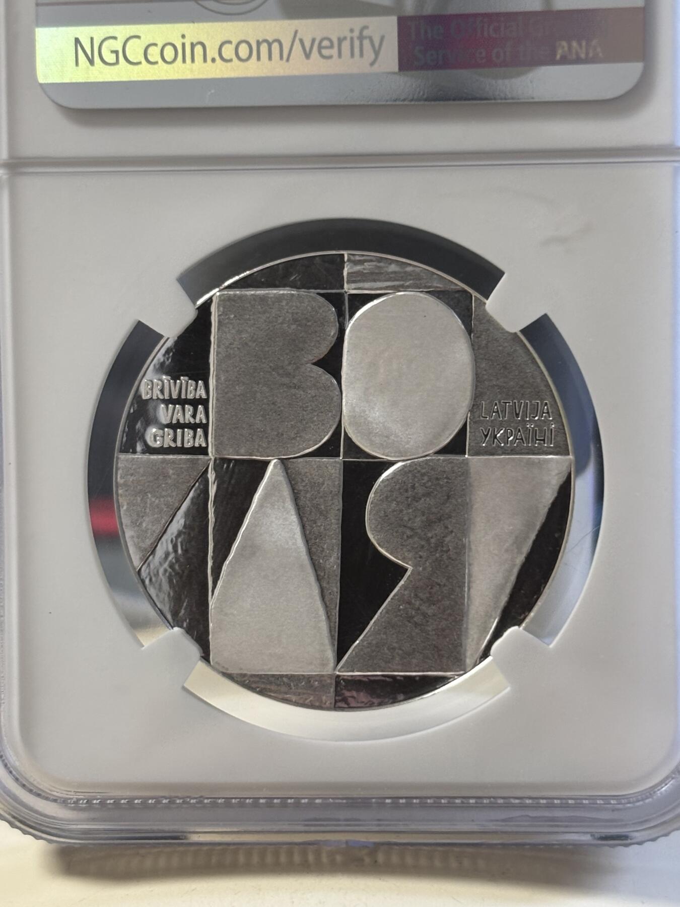 第181期拍卖 拉脱维亚2022年为了自由精制纪念银币NGC-PF70，999银，22克，发行8000枚