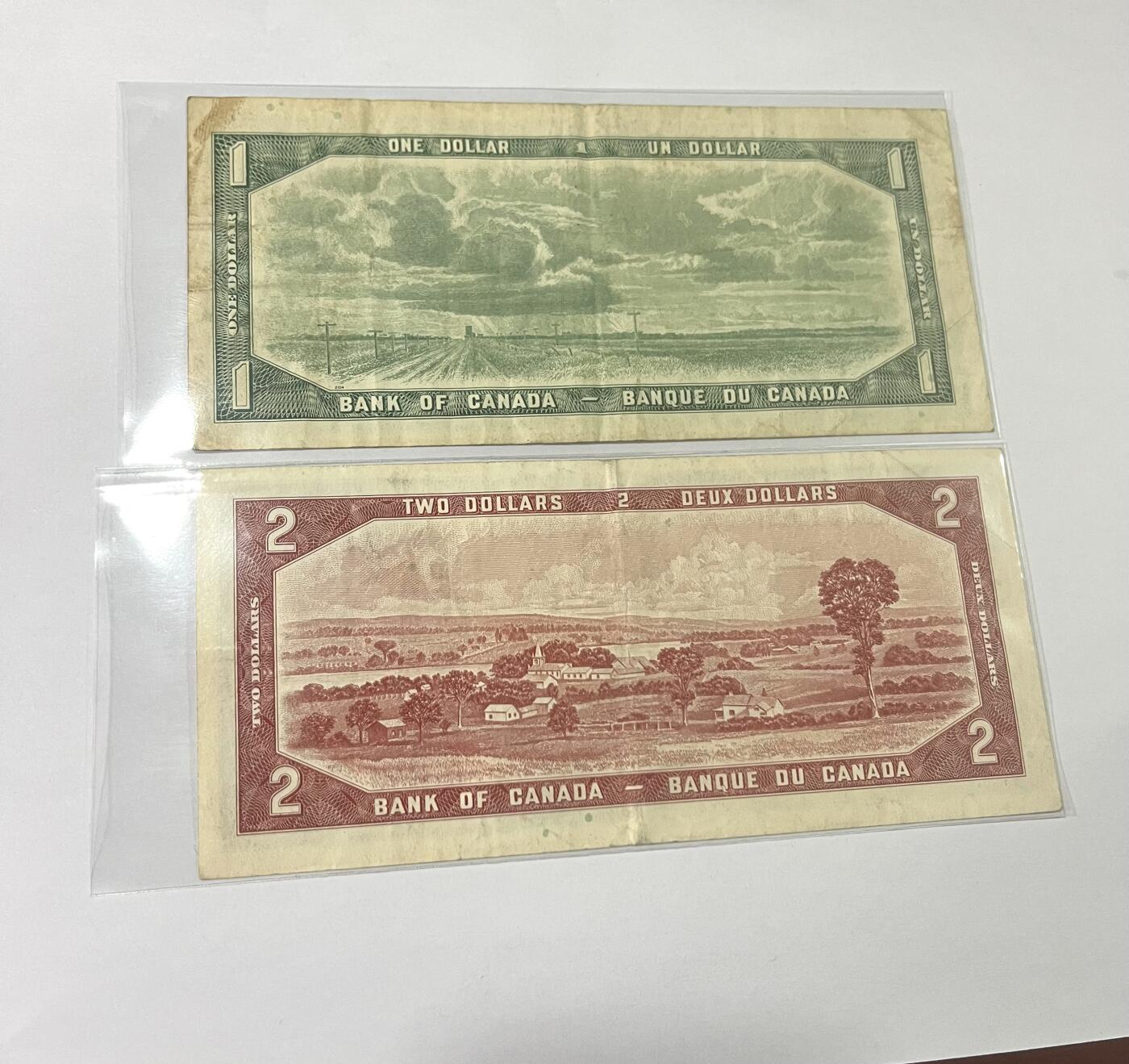 加拿大1元、2元 两张  1967年