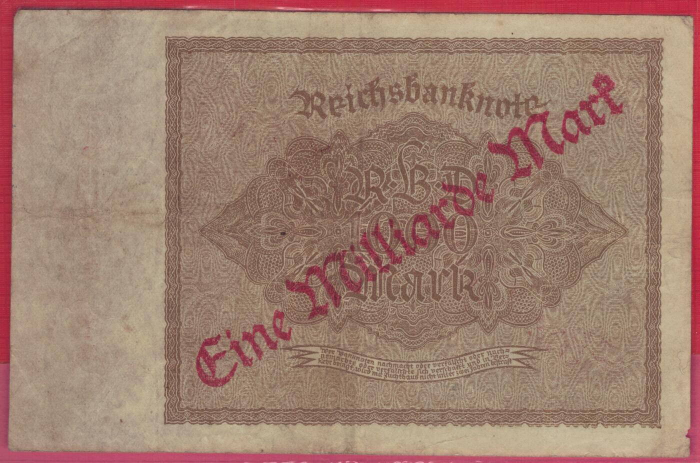 德国1922年(1923年)1000000000(10亿)马克 P-113a 补号钞 无47尾8 实物图 八五品