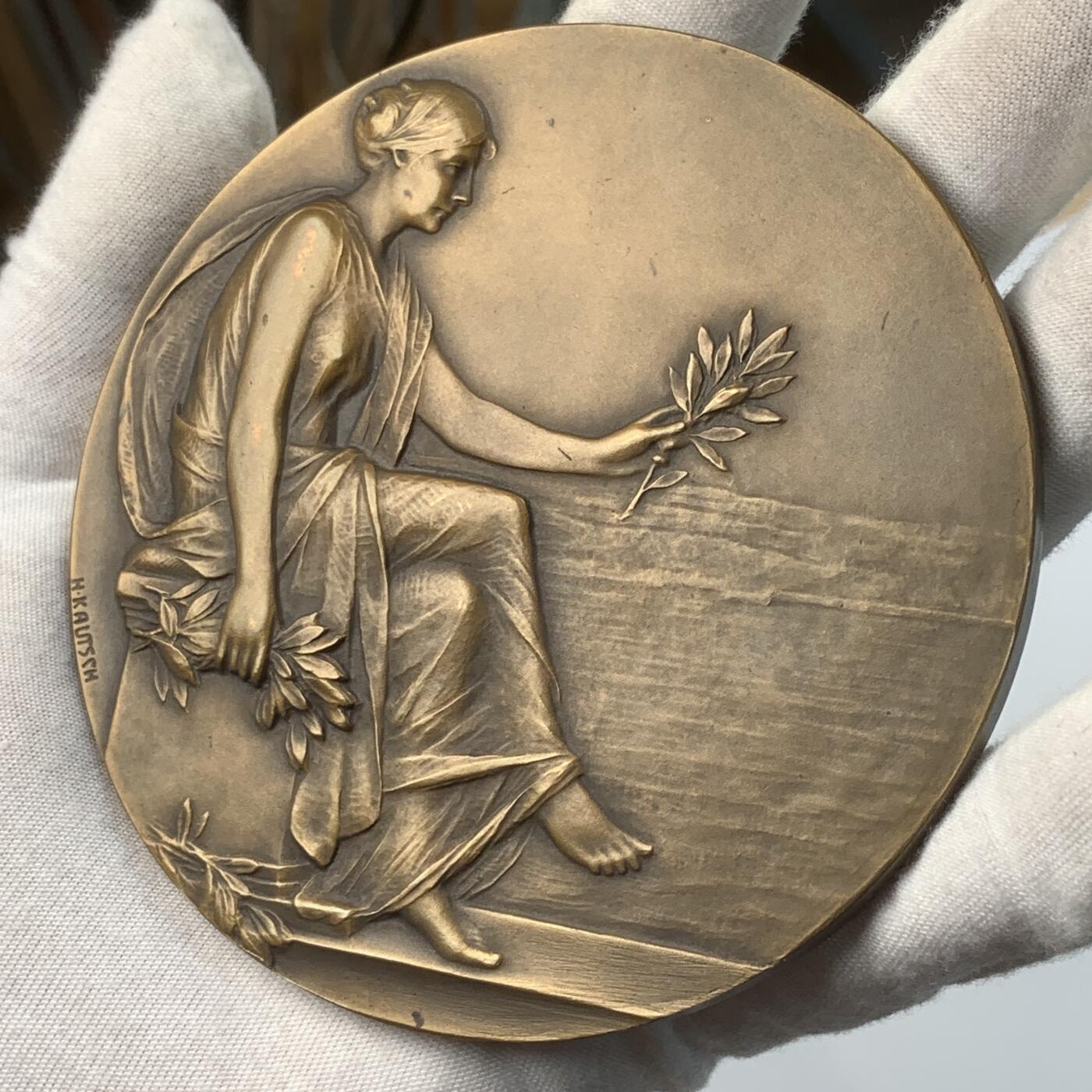 掌中浮雕-藏着的欧洲第040场 原盒好品法国新艺术大铜章：1938年法国马铃薯贸易商会奖章，103mm，Kautsch作品