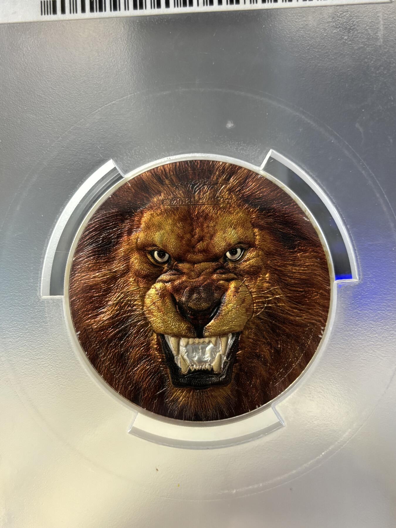 第181期拍卖 坦桑尼亚2018年珍稀动物雄狮2盎司银币PCGS-PR70首期无盒证书，999银，发行999枚