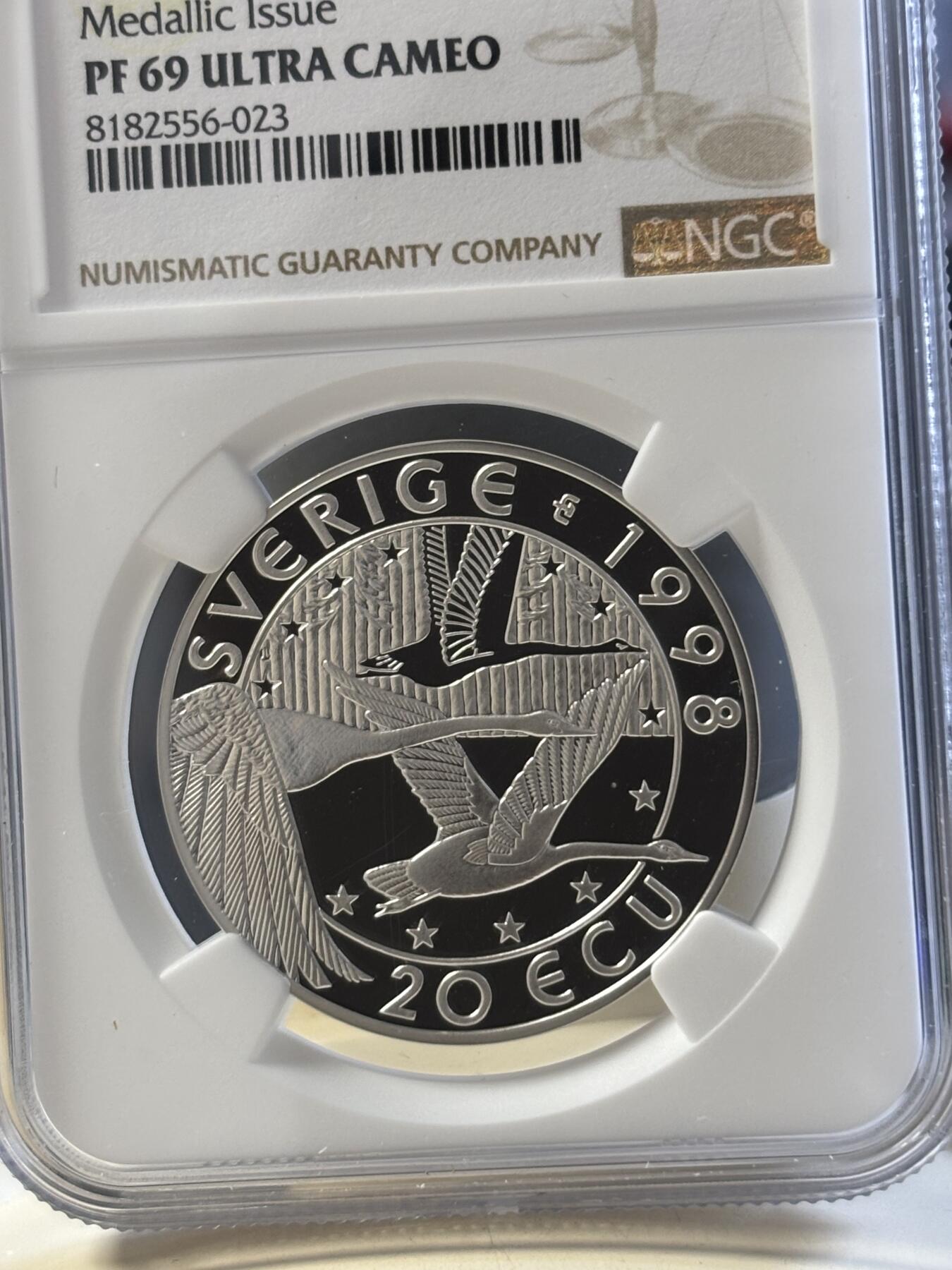 第182期拍卖 瑞典1998年20埃居 欧洲人物古斯塔夫阿道夫将军精制纪念银币NGC-PF69,27克，925银