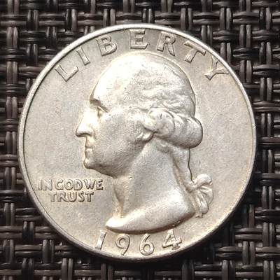 布加迪🐬～世界钱币(上海)🌾第 257 期 /  各国套币和散币 - 美国🇺🇸 1964年 25分银币(高银版)