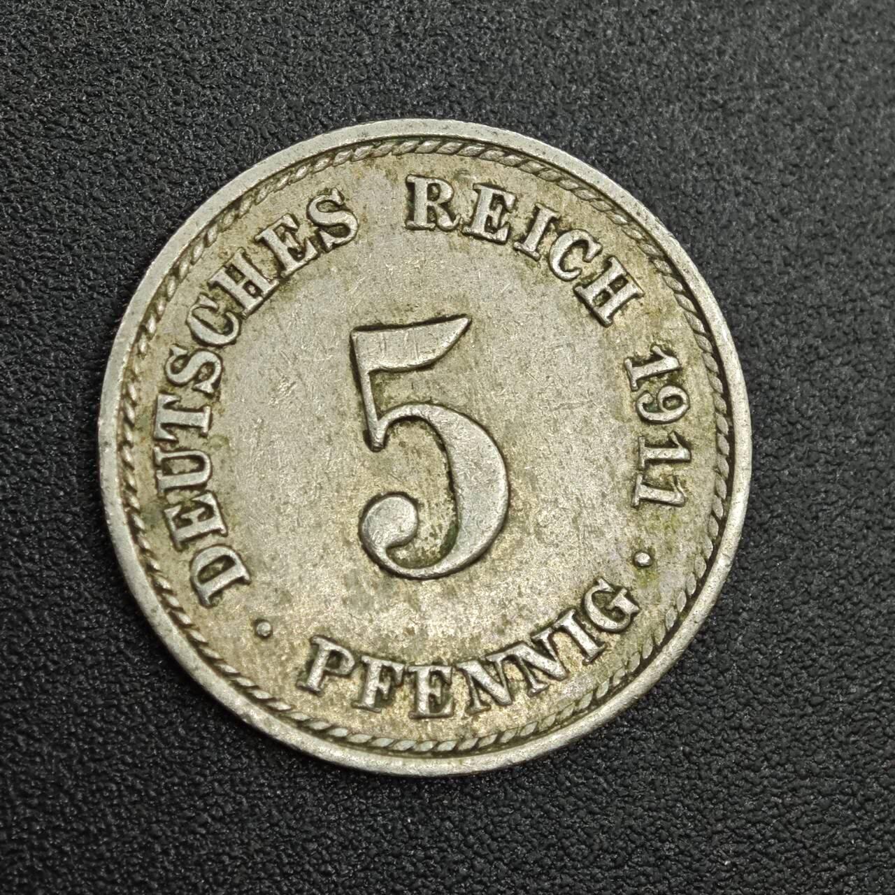 【淘币小摊】实时拍第七百八十八拍   散币小银币场   满百包邮可预留二周 每周一统一发货   德国1911年5芬妮镍币