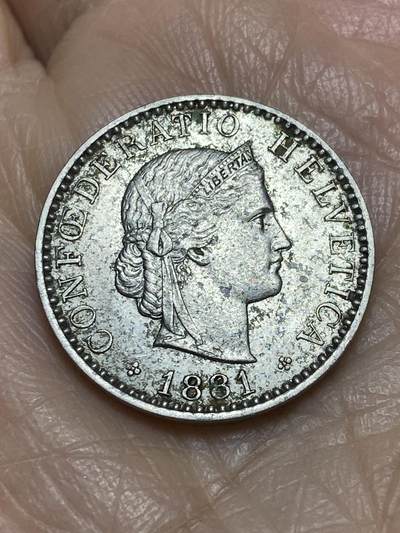 2025年第一百二十二场(总第一百四十八场）外国好品散币(免佣金) - 稀少年份–瑞士🇨🇭1881年20分(瑞士联邦第二版，首发年，b标伯尔尼造)