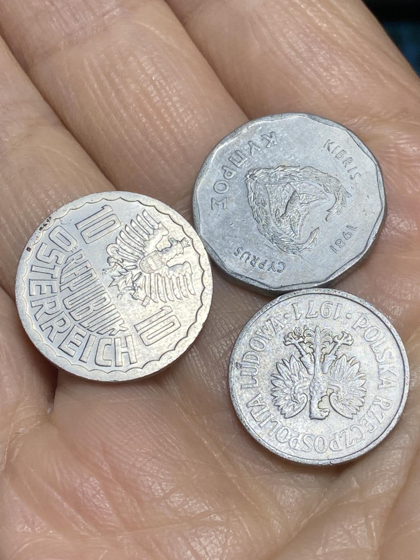 2025年第一百二十二场(总第一百四十八场）外国好品散币(免佣金) 散币3枚：奥地利🇦🇹1989年10格罗申，1971年10格罗希，塞浦路斯🇨🇾1981年5