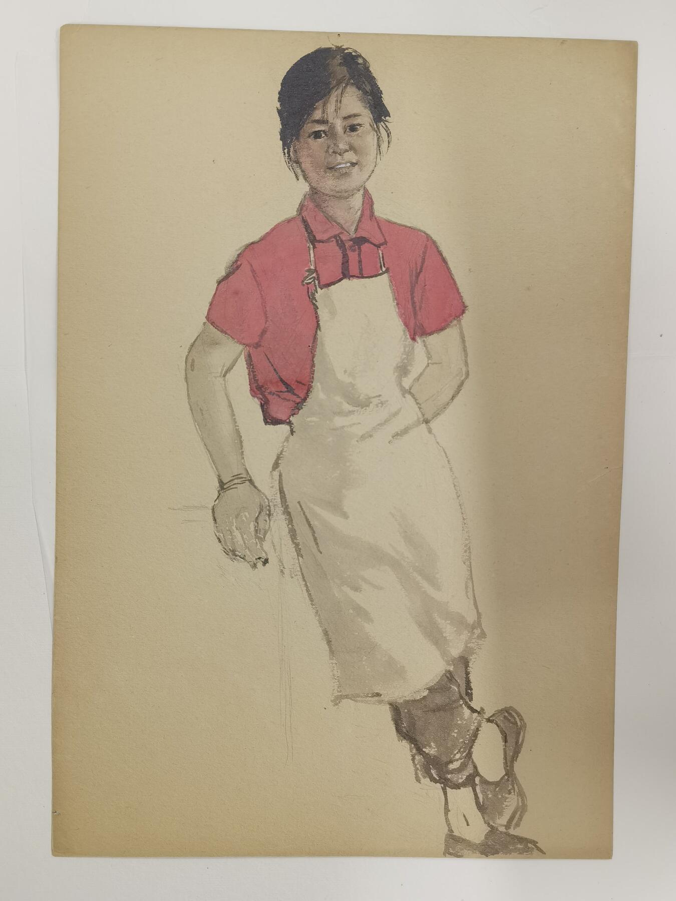 段伟君五十年代人物画稿5张八开大小