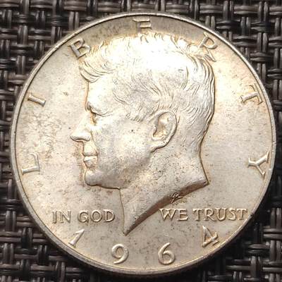 布加迪🐬～世界钱币(上海)🌾第 257 期 /  各国套币和散币 - 美国🇺🇸 1964年 1/2元 银币(高银版) 31mm