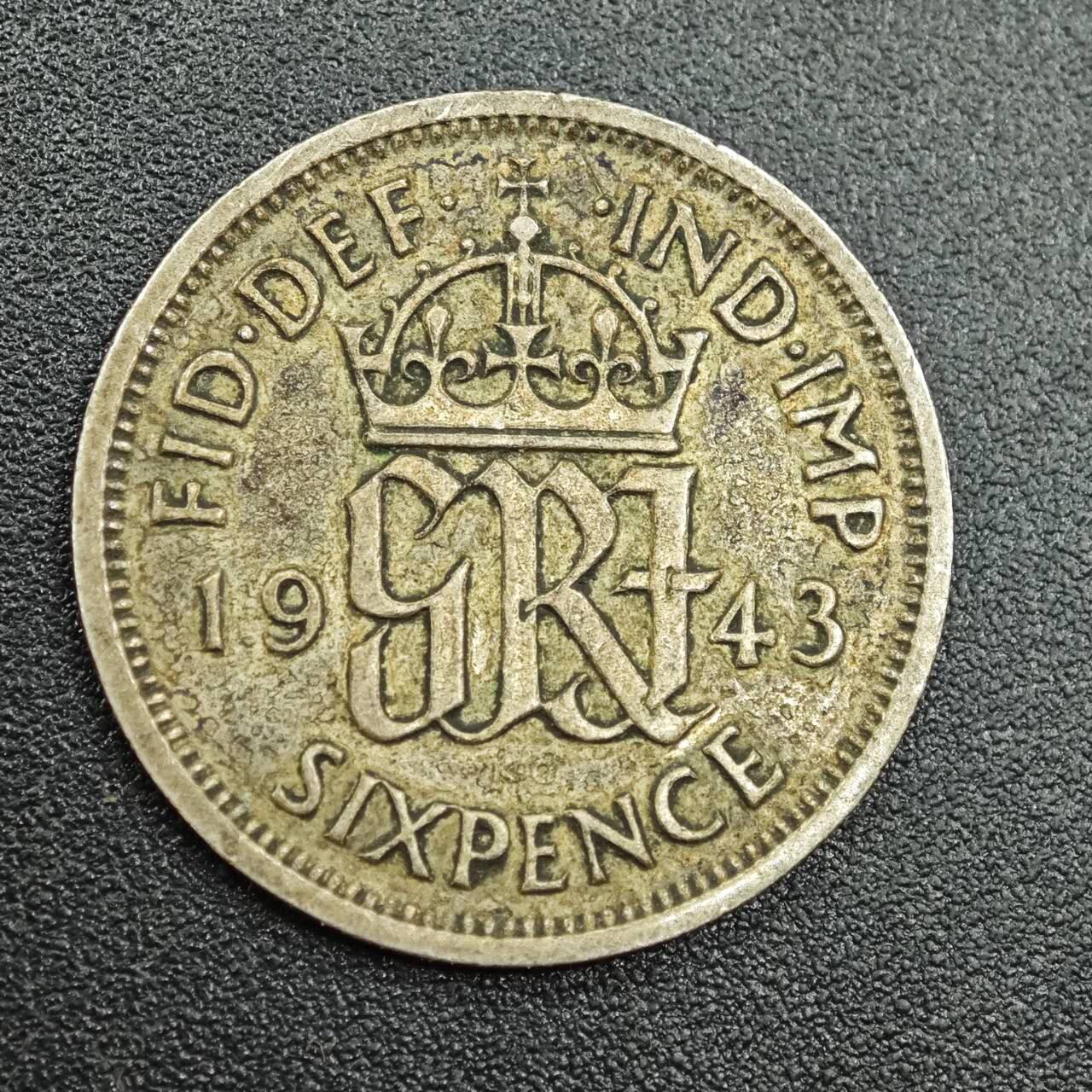 【淘币小摊】实时拍第七百八十八拍   散币小银币场   满百包邮可预留二周 每周一统一发货   英国1943年乔治六世6便士银币