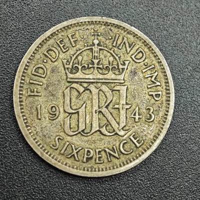 【淘币小摊】实时拍第七百八十八拍   散币小银币场   满百包邮可预留二周 每周一统一发货   - 英国1943年乔治六世6便士银币