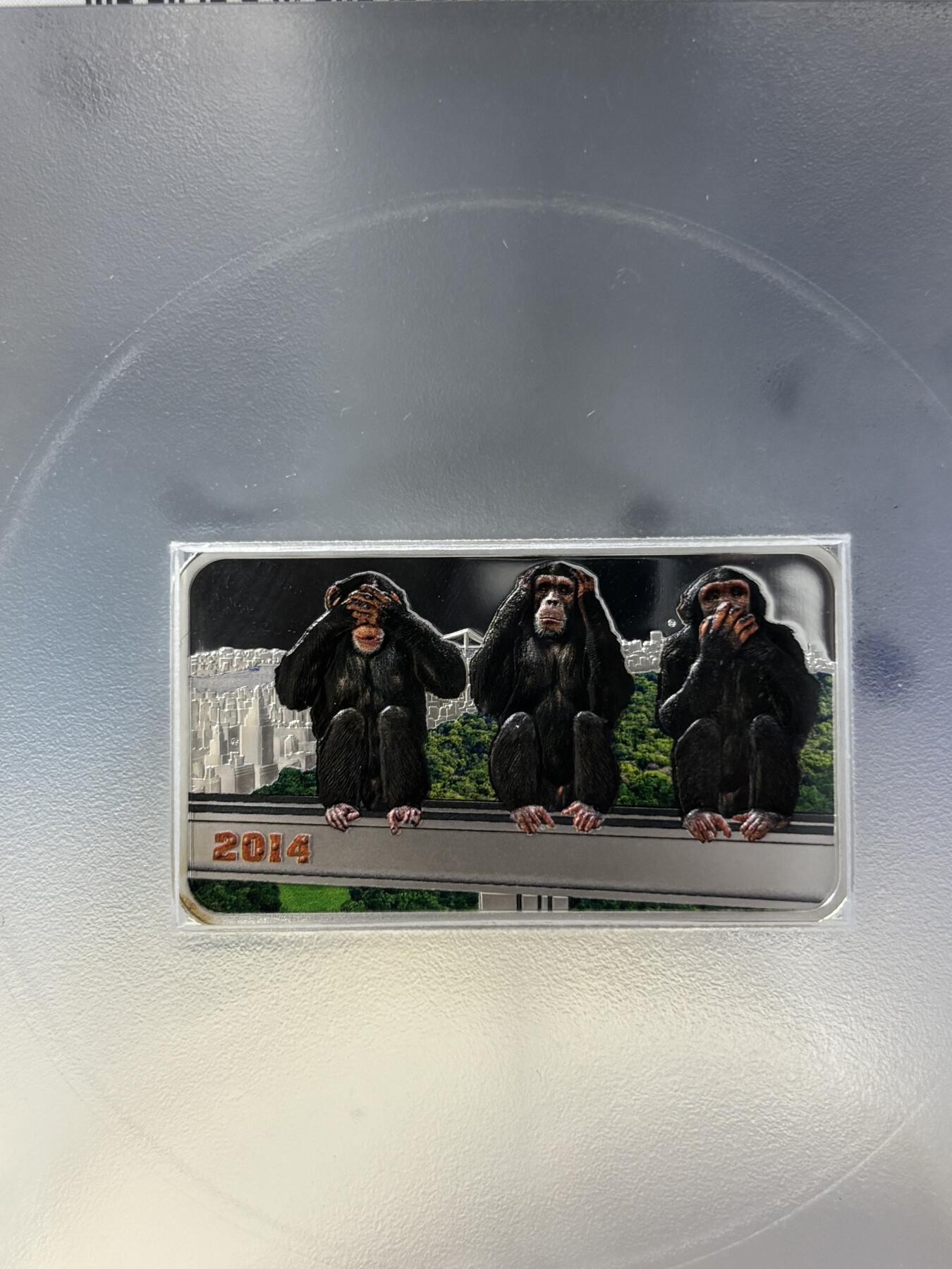 第181期拍卖 坦桑尼亚2014年三只灵猴方形纪念银币PCGS-PR69带证书，999银，1盎司，发行1888枚
