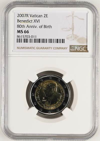 S&S Numismatic世界钱币-拍卖 第115期  - 梵蒂冈2007年 教皇本笃十六世80岁生日 2欧元双色纪念币 NGC MS66  