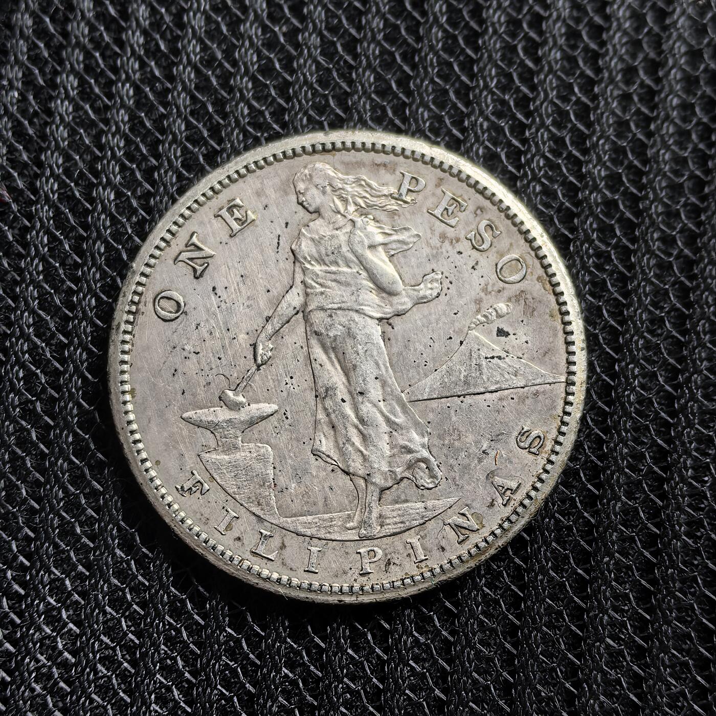 道一币馆币章第一百五十三场 美属菲律宾1909年大铁少女1比索银币 20g 800S