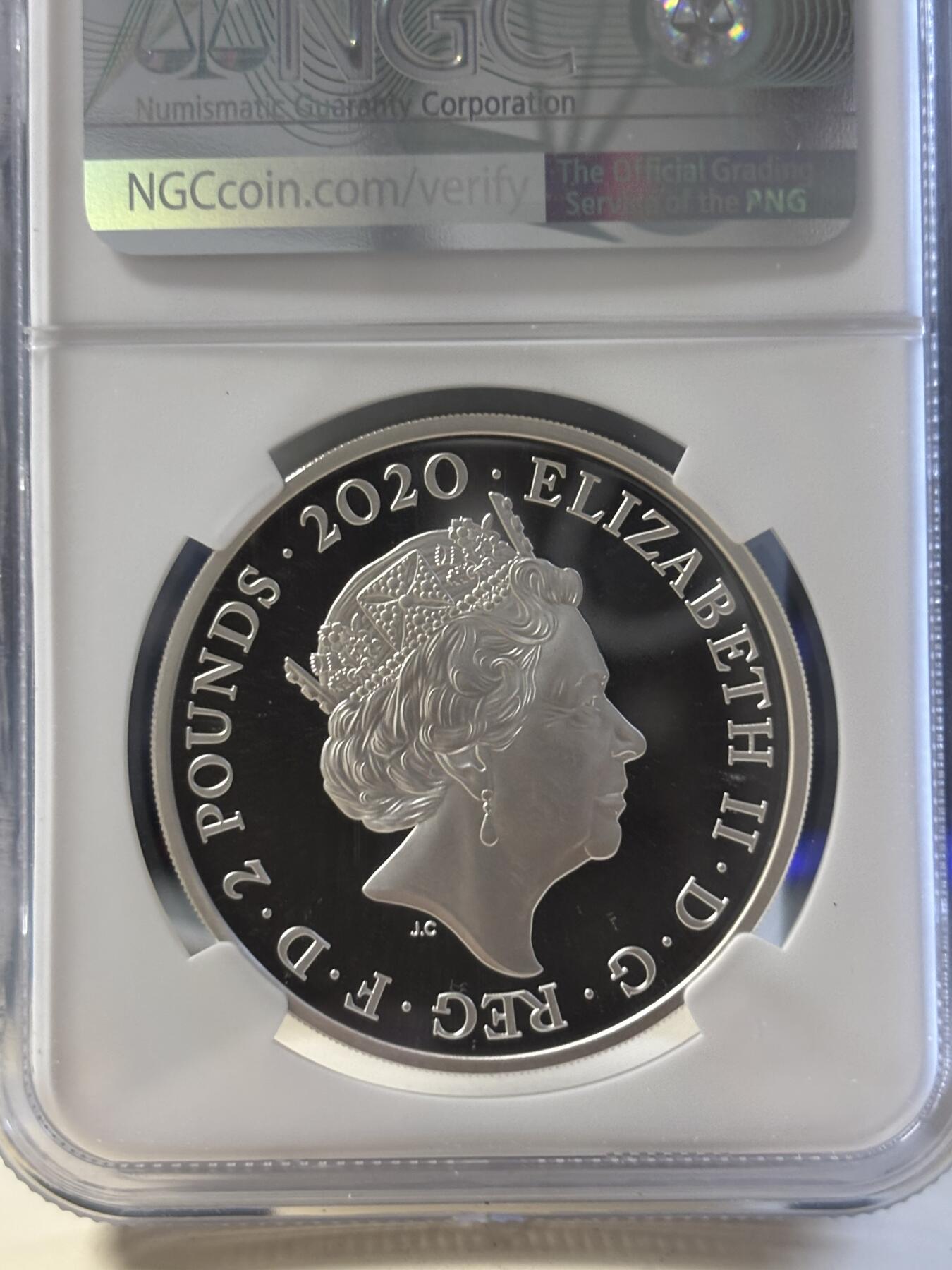 第181期拍卖 英国2020年007詹姆斯邦德系列2盎司银币NGC-PF69首无盒证书，999银，发行2007枚