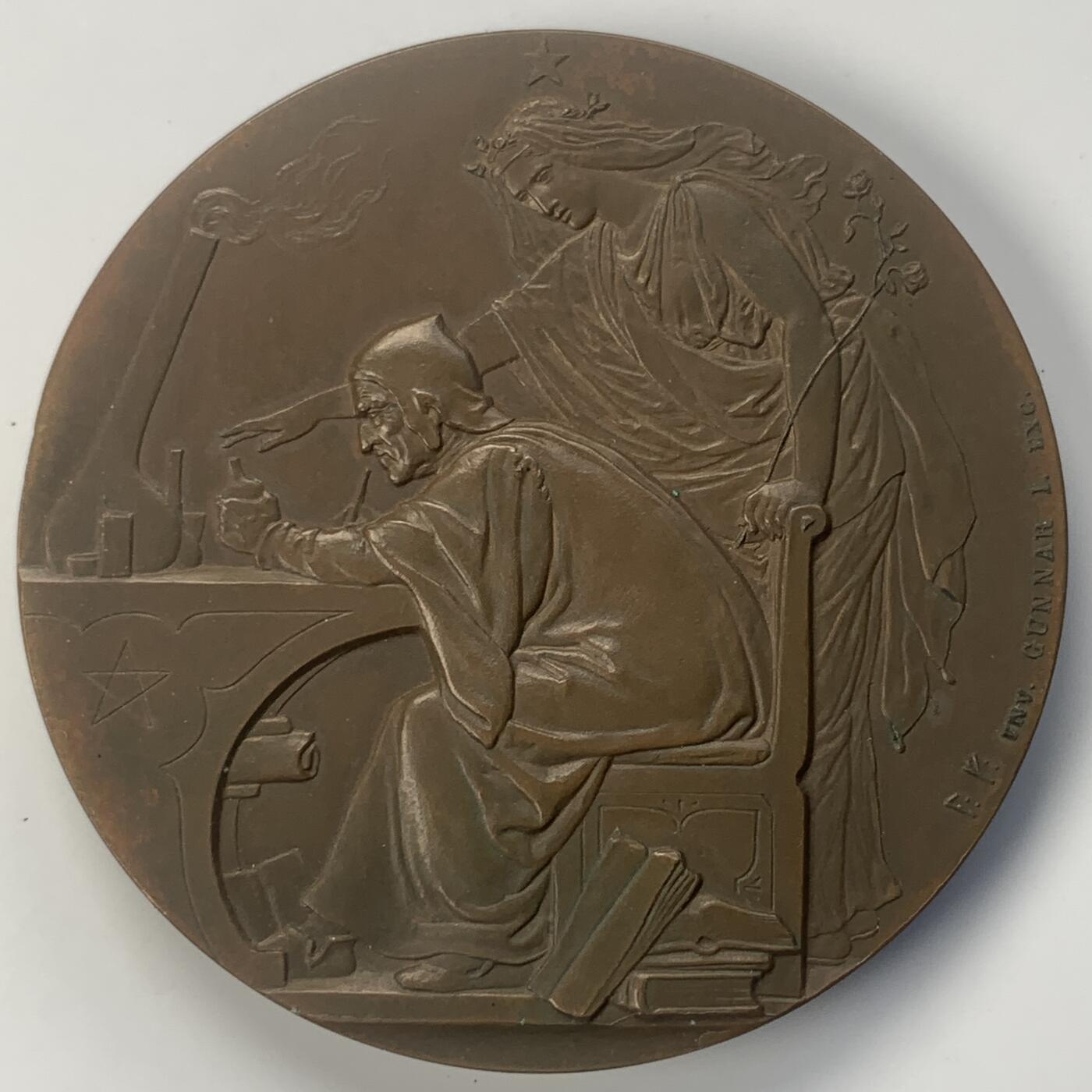 掌中浮雕-藏着的欧洲第041场 1896年丹麦化学家朱利叶斯·汤姆森70岁生日铜章，58mm， Saabye雕刻，原盒