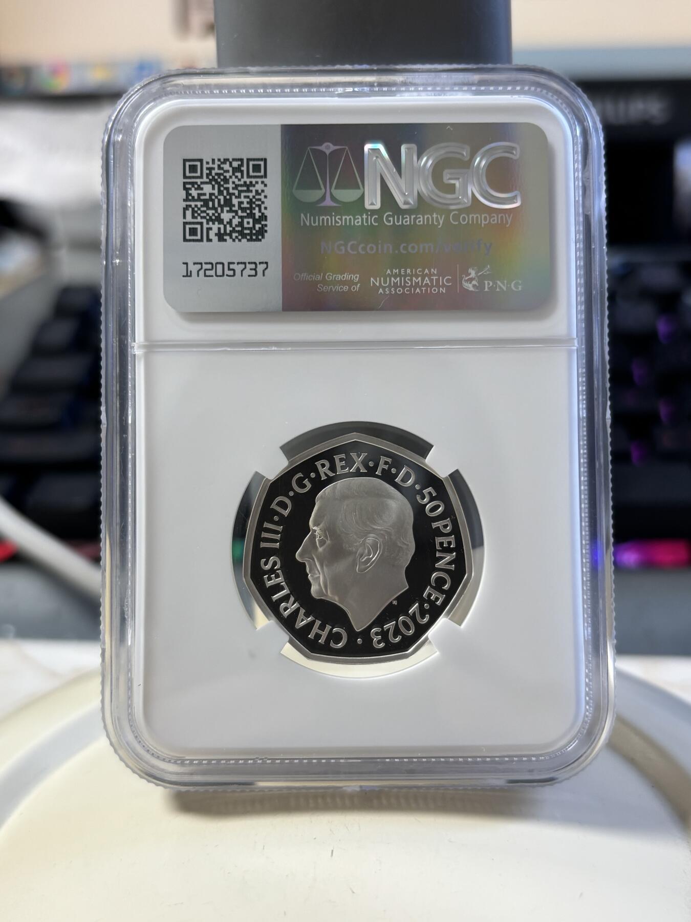 第181期拍卖 英国2023年狮子，女巫和魔衣棚50便士彩色纪念银币NGC-PF70无原盒证书，925银，8克，发行5000枚