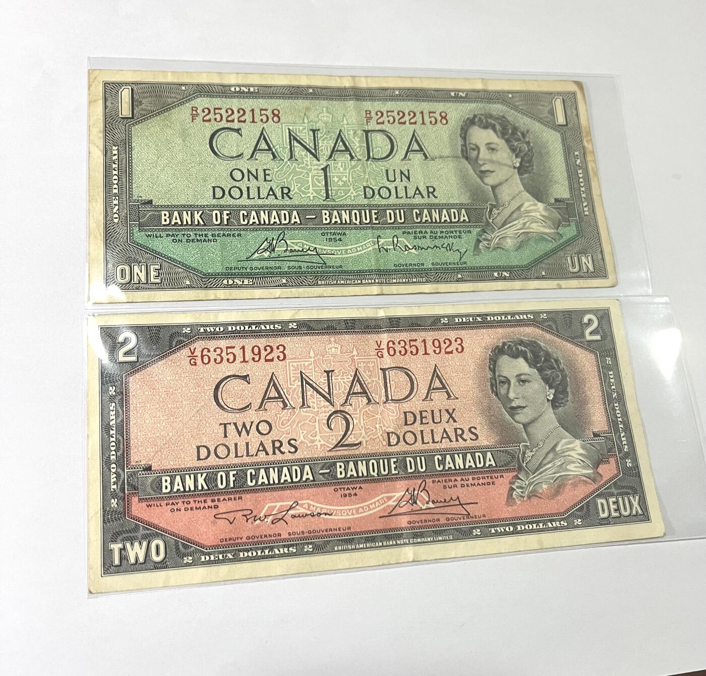 加拿大1元、2元 两张  1967年