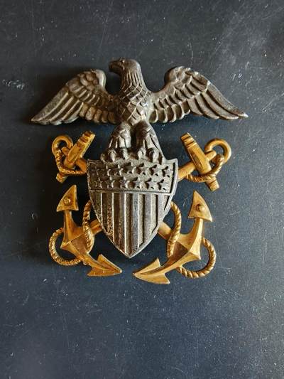 老王徽章第161期 - 美国海军大檐帽帽徽     名厂Viking版本     925银包14k金材质