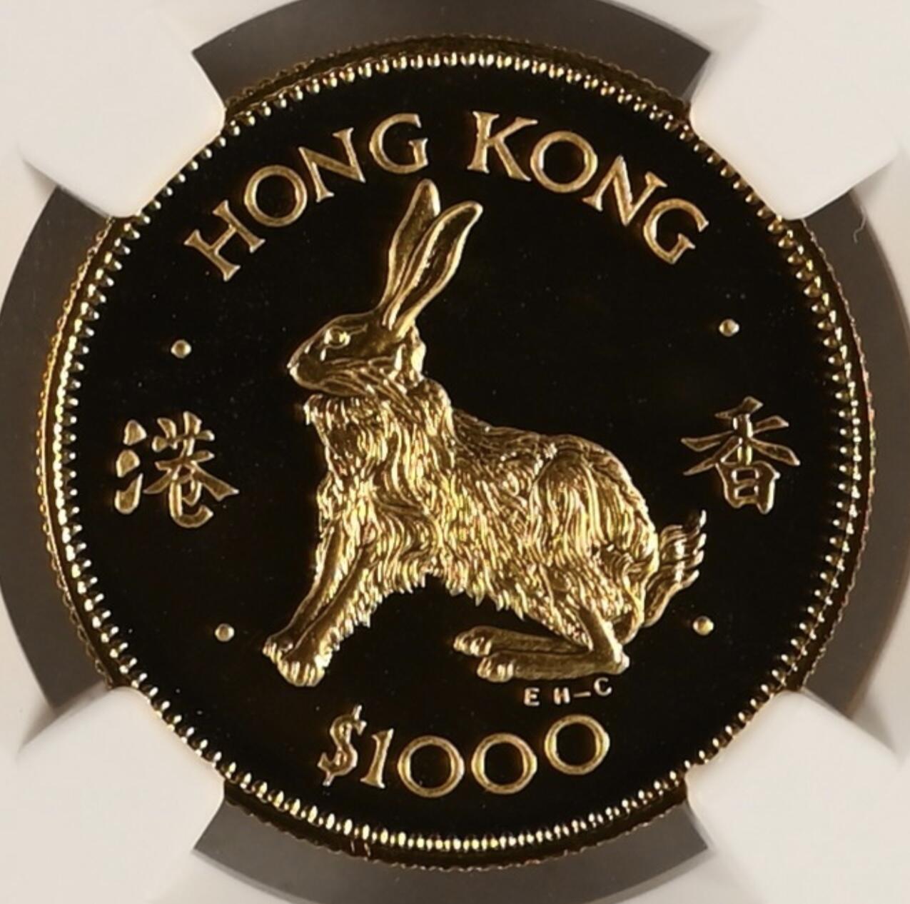 1987年香港兔年精制金币 NGC-PF69UC 