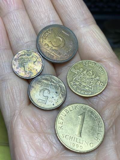 2025年第一百二十二场(总第一百四十八场）外国好品散币(免佣金) - 散币5枚：俄罗斯🇷🇺1992年5卢布，2000年1卢布，1997年5卢布，奥地利🇦🇹1990年1先令，泰国🇹🇭25萨当
